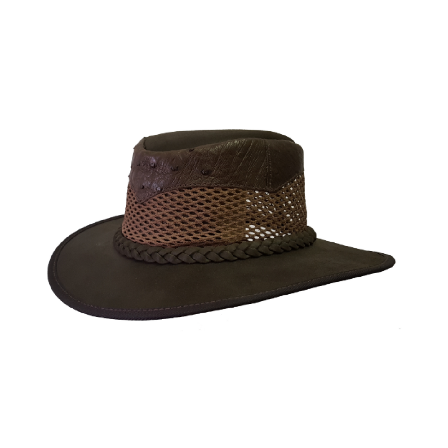 Suede Leather Broad Brim Hats w/Mesh Insert